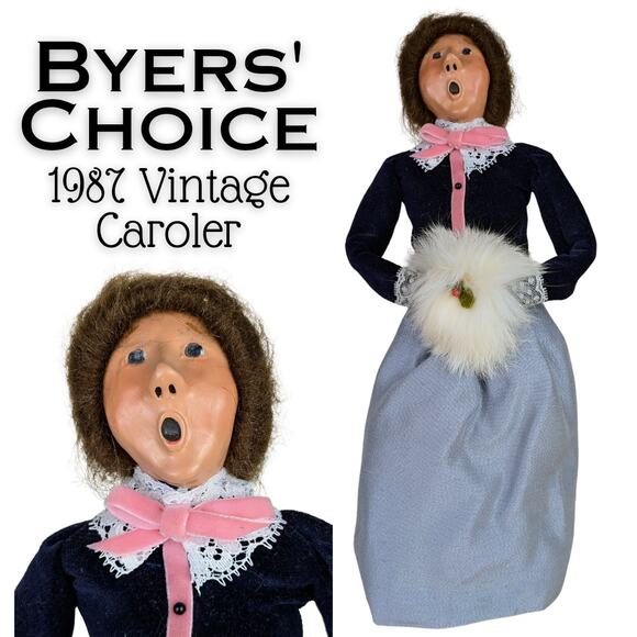 Byers' Choice Caroler Vintage 1987 Woman Gray Skirt White Muff Lace Collar Cuffs - Picture 1 of 8